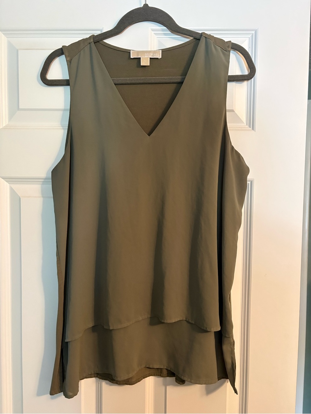 Michael Kors Olive Layered V-Neck Sleeveless Camisole